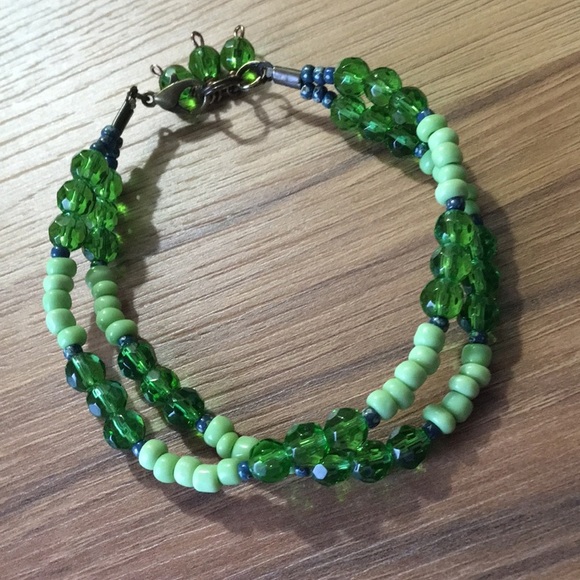 Double Strand Ladies Beaded Bracelet,  Green Beaded Ladies Bracelet,  Lime Green - Picture 5 of 7